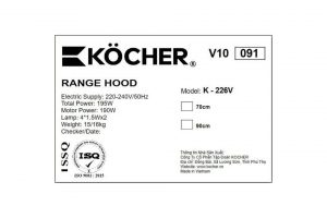 Máy hút mùi kính cong Kocher K-226V - 70 cm