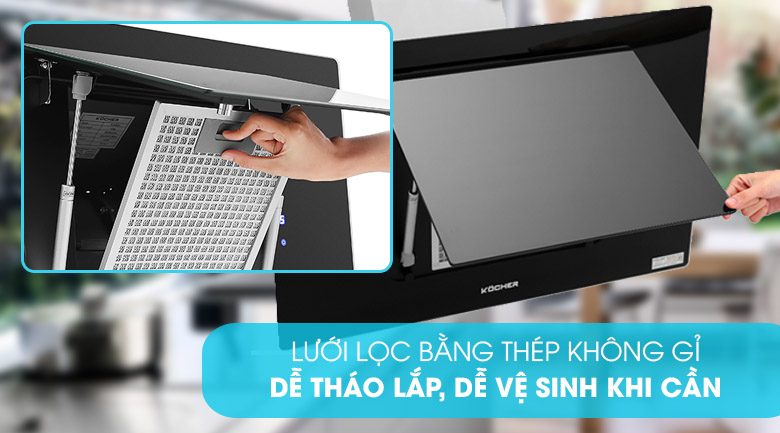 Lưới lọc thép không gỉ - Máy hút mùi áp tường Kocher K-2080V