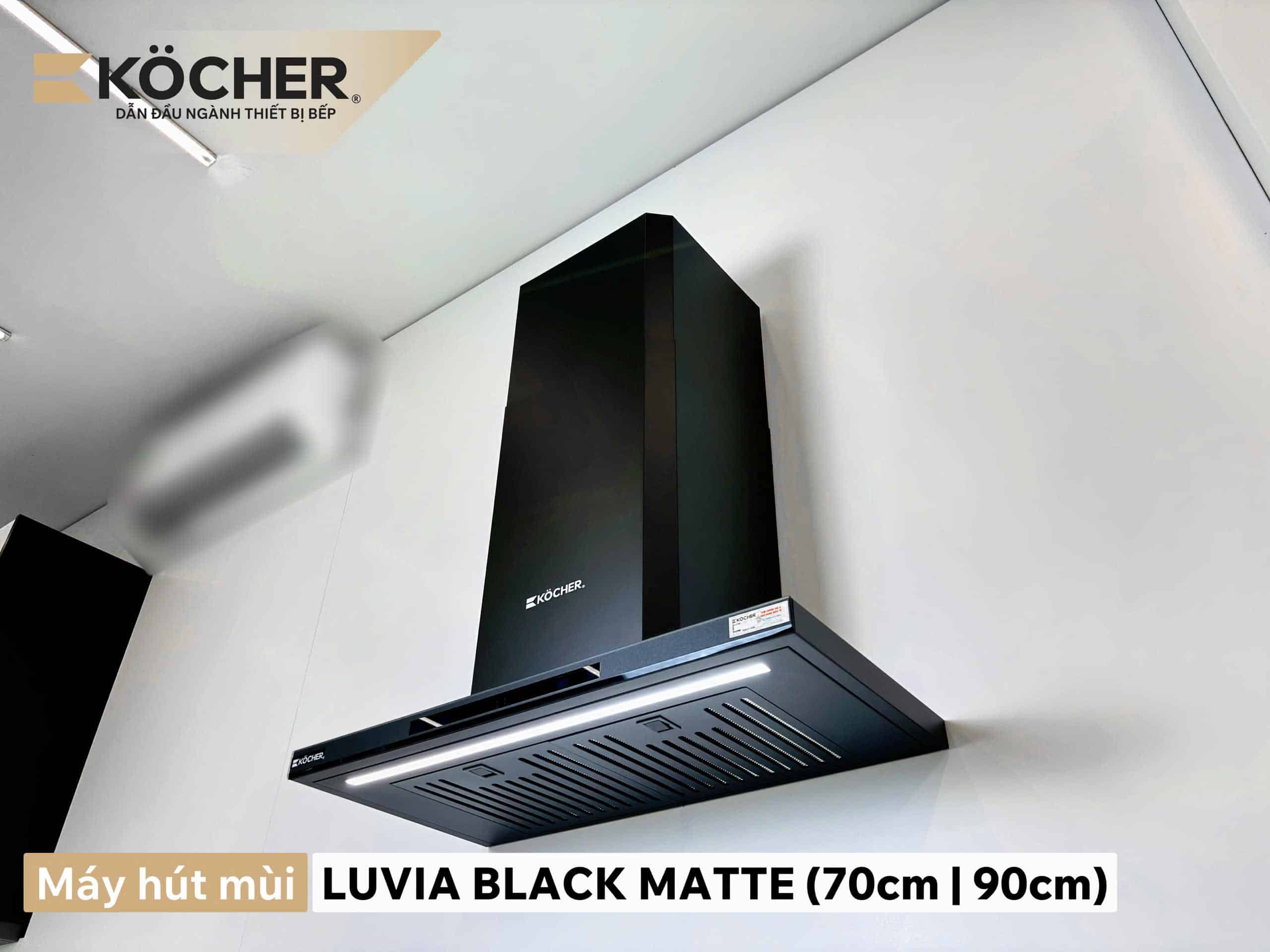 Hình ảnh lắp đặt treo tường của máy hút mùi kocher Luvia Black matte