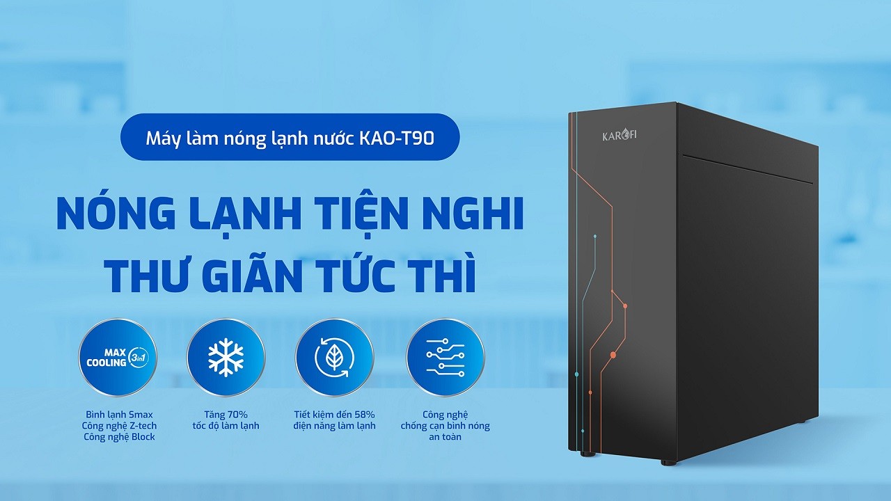 Máy làm nóng lạnh Karofi KAO-T90 có bình nóng và bình lạnh dung tích 1 lít (mỗi bình)