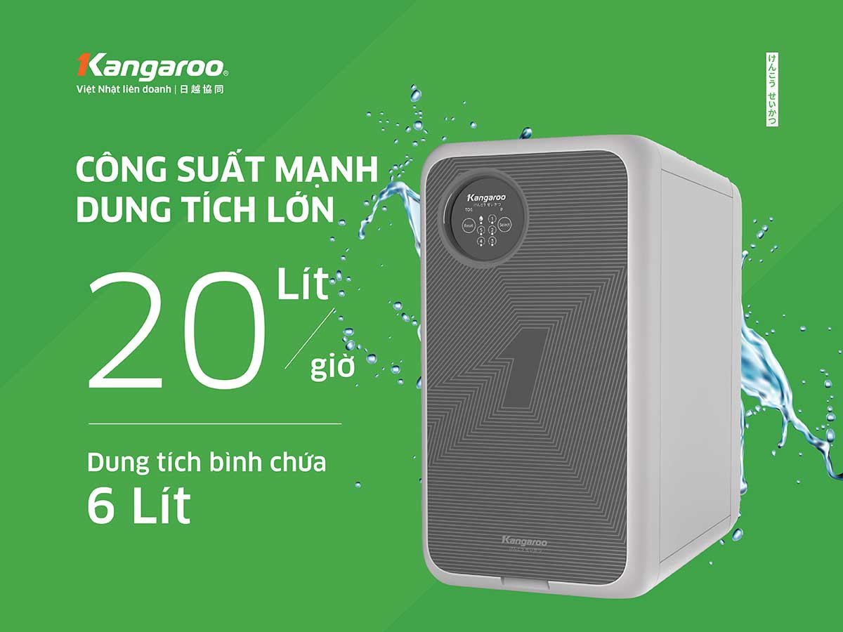 Máy lọc nước Kangaroo Hydrogen KG100US được trang bị công suất lọc mạnh mẽ lên đến 20 lít/giờ