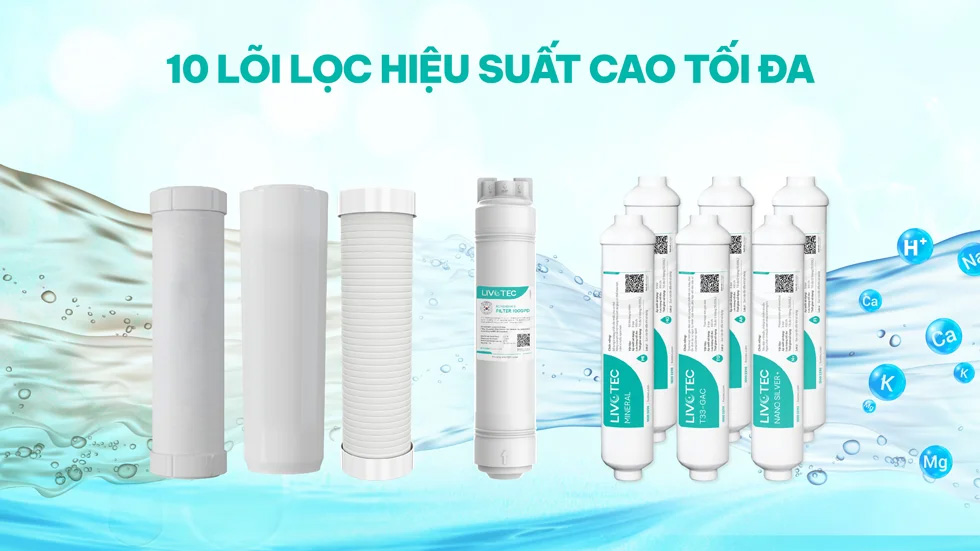 Máy lọc nước Karofi Livotec 630 (630S) có hệ thống lọc 10 lõi lọc