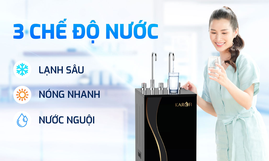 Máy lọc nước RO Karofi KAD-D66S Pro còn có khả năng cung cấp đồng thời 3 chế độ nước