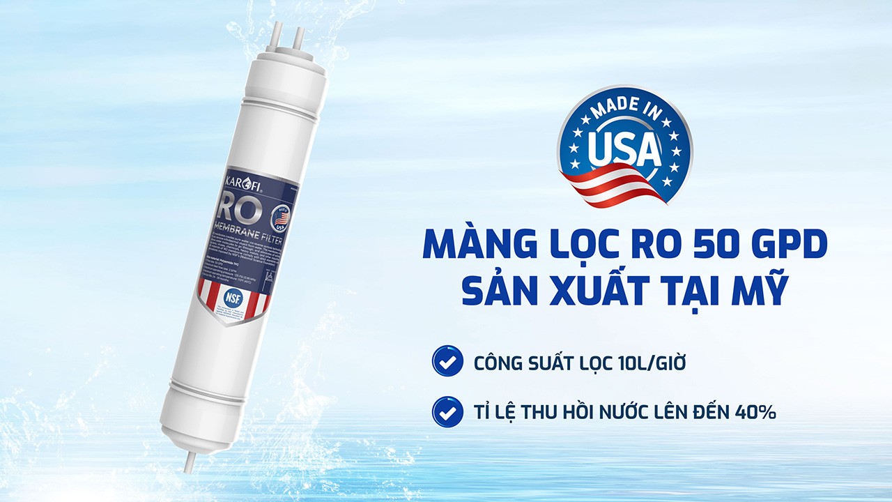 Máy lọc nước Karofi KAQ-U03 dùng màng RO của Mỹ 