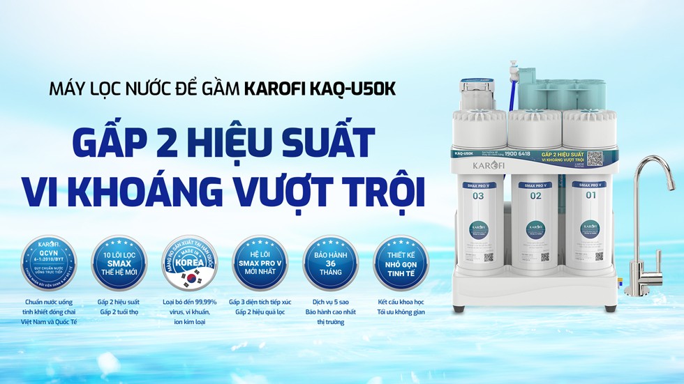 Máy lọc nước Karofi KAQ-U50K có 3 lõi lọc thô