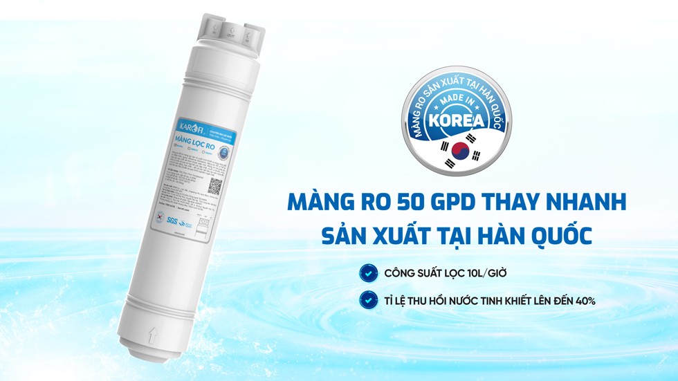 Máy lọc nước Karofi KAQ-U50K dùng màng RO của Hàn Quốc