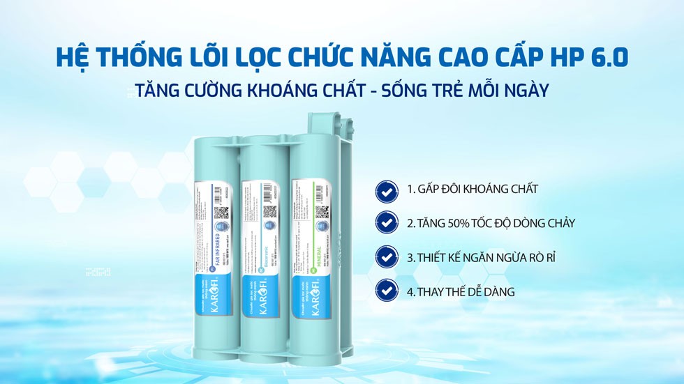 Máy lọc nước Karofi KAQ-U50K có 6 lõi chức năng