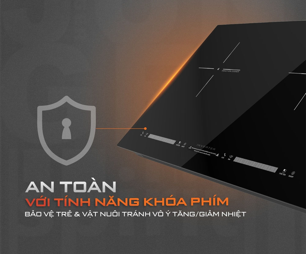  Bếp từ đôi Junger NKD22+ 4000W có nhiều tính năng an toàn sử dụng 