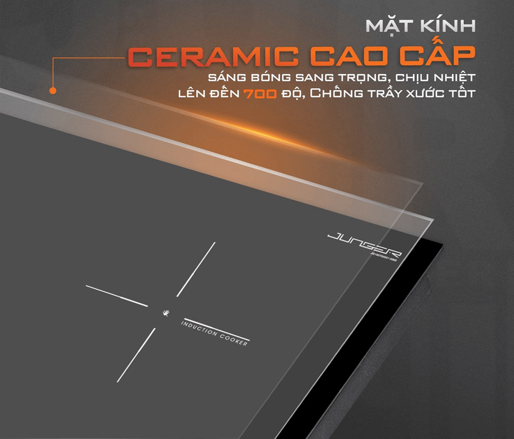 Mặt kính bếp từ đôi Junger NKD22+ 4000W sáng bóng 