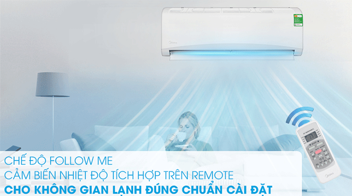 Điều hòa Midea 1 chiều 24.000 BTU MSAFII-24CRN8 có tính năng Follow Me tự động điều chỉnh nhiệt độ