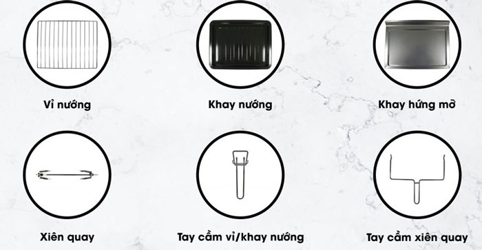 Lò nướng Sanaky VH-359S2D cũng được tích hợp kèm theo nhiều phụ kiện