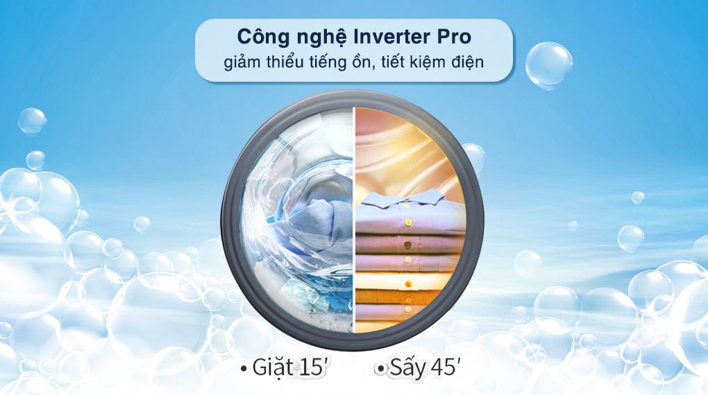 Máy giặt sấy Hisense Inverter giặt 9 kg - sấy 6 kg WD90N1Y - Công nghệ Inverter