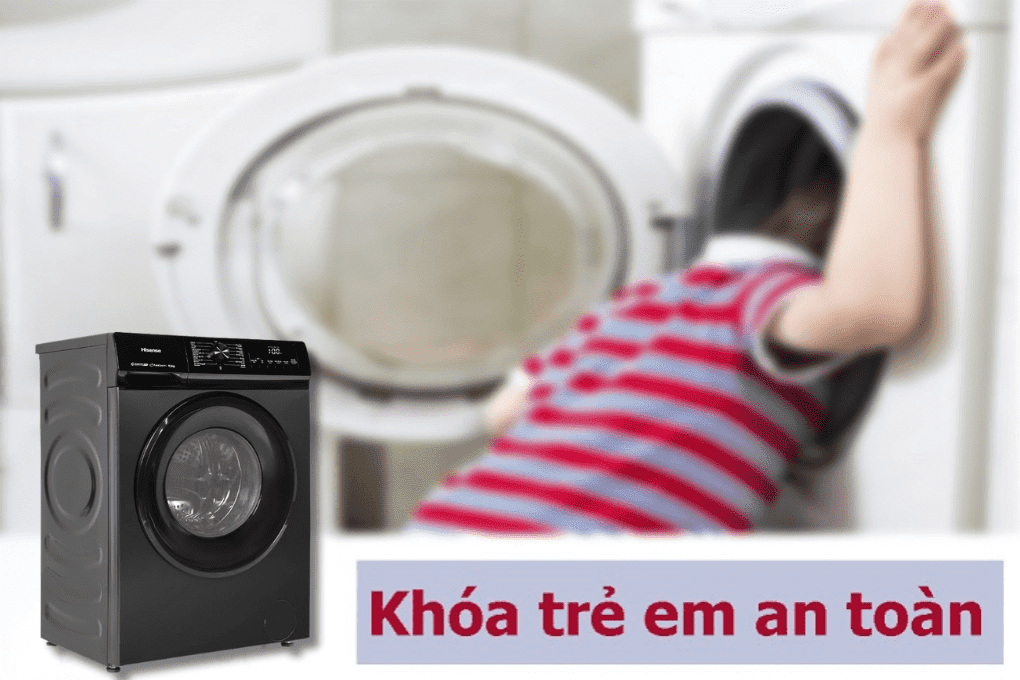 Máy giặt sấy Hisense Inverter giặt 9 kg - sấy 6 kg WD90N1Y - Khóa trẻ em