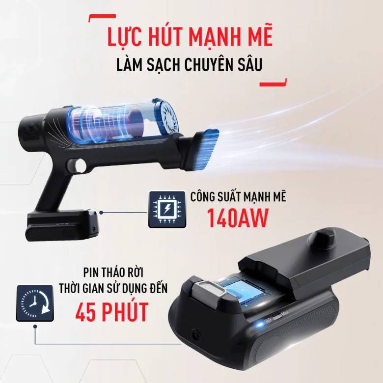 Máy hút bụi không dây Tefal X-Force Flex 13.6 TY9AD2WO - Công suất hút 30AW