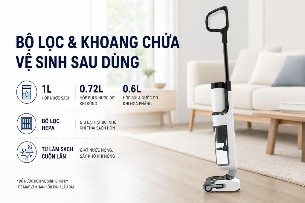 Máy hút bụi lau nhà Tineco Floor One S6 Stretch Max - Bộ lọc, khoang chứa và vệ sinh sau dùng