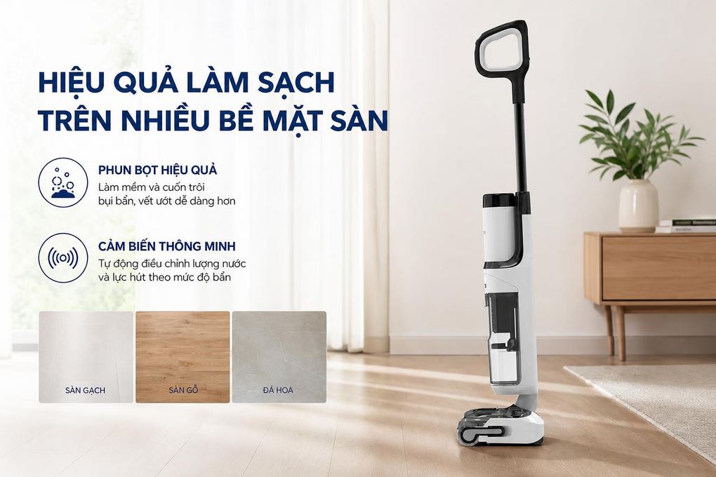 Máy hút bụi lau nhà Tineco Floor One S6 Stretch Max - Hiệu quả làm sạch trên nhiều bề mặt sàn