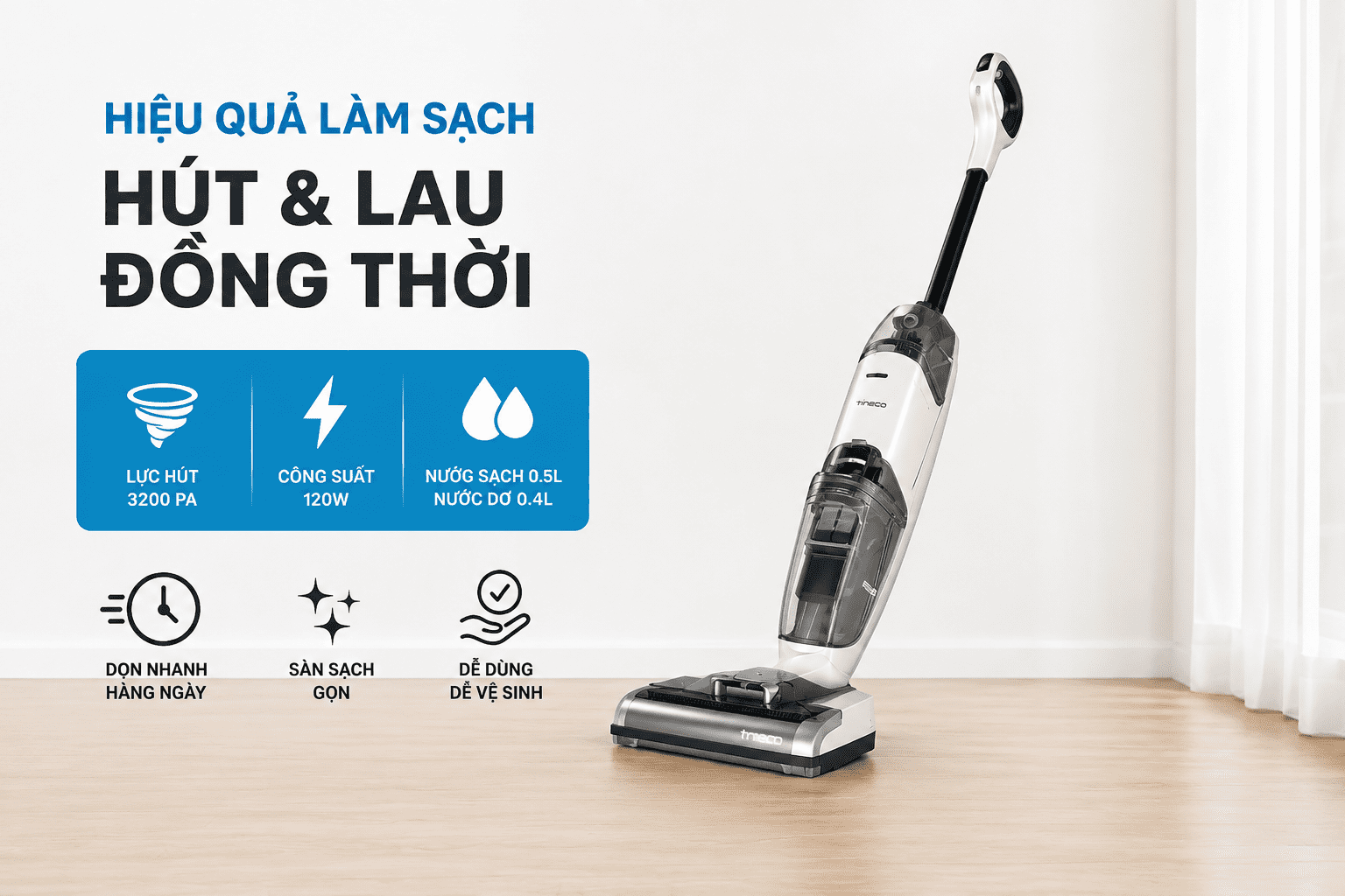 Máy hút bụi lau sàn Tineco IFLOOR 2 MAX - Hiệu quả làm sạch với lực hút và chức năng lau đồng thời