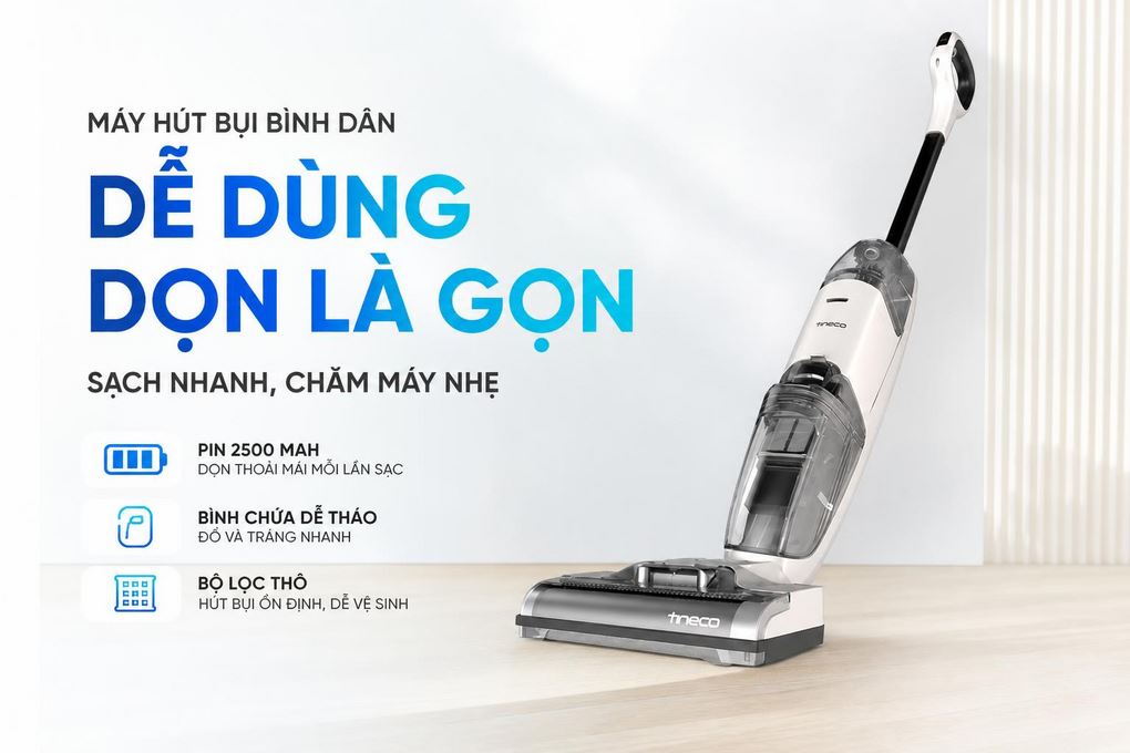 Máy hút bụi lau sàn Tineco IFLOOR 2 MAX - Dễ dùng, vệ sinh và quản lý pin trong phân khúc bình dân
