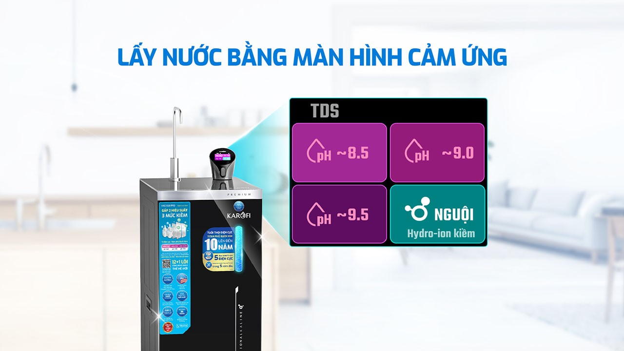 Máy lọc nước Karofi KAE S68 Pro được trang bị màn hình cảm ứng