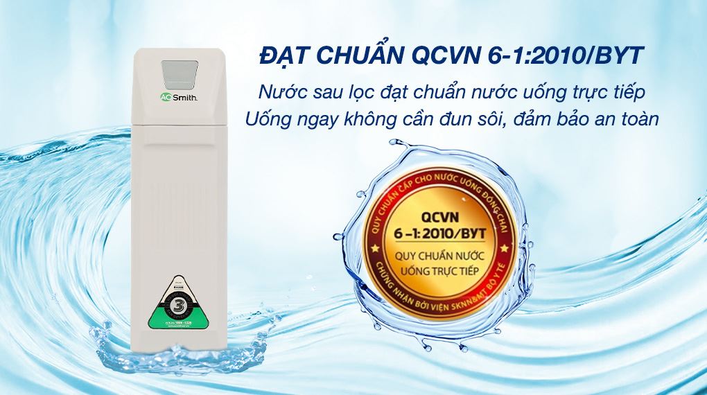 Máy lọc nước RO AOSmith R400E 2 lõi - Chứng nhận nước sạch