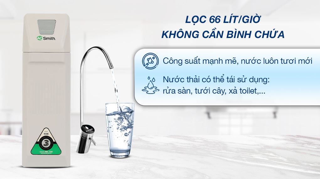 Máy lọc nước RO AOSmith R400E 2 lõi - Công suất lọc