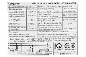 Máy lọc nước RO nóng nguội lạnh Hydrogen Kangaroo Infinity 8 lõi KG10A9I