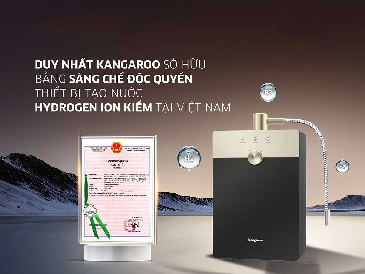 Máy tạo nước Hydrogen ion kiềm Kangaroo Sumire KGRF04E được cấp bằng sáng chế