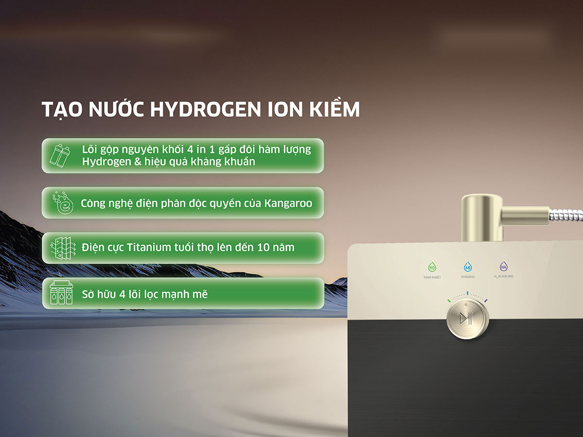 Máy tạo nước Hydrogen ion kiềm Kangaroo Sumire KGRF04E có cụm lõi nguyên khối