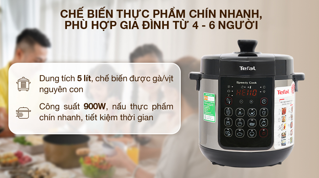 Nồi áp suất điện Tefal Speedy Cook CY222D68 5 lít - Công suất, dung tích