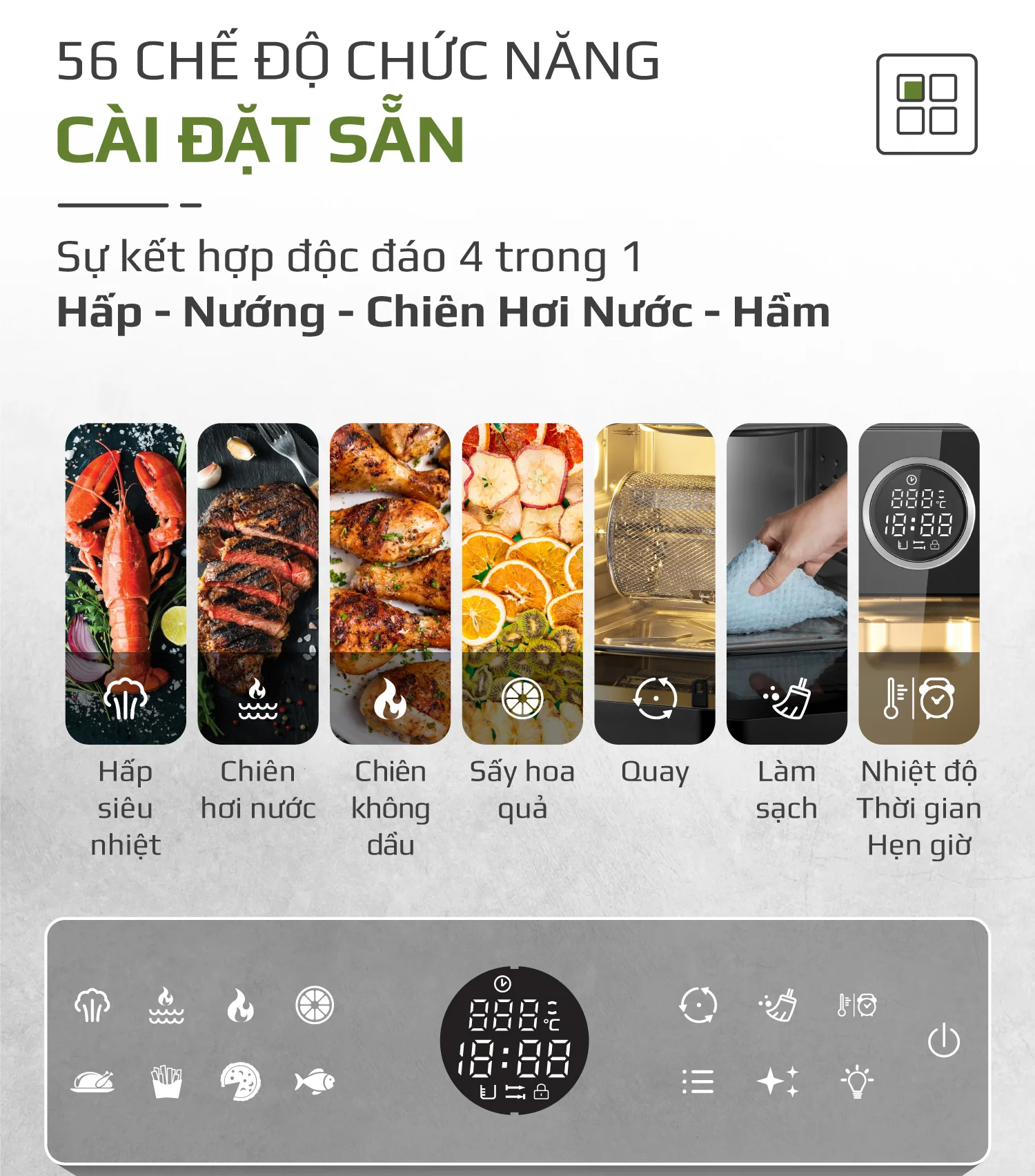 Nồi chiên không dầu Olivo SF16 Pro có 56 chế độ