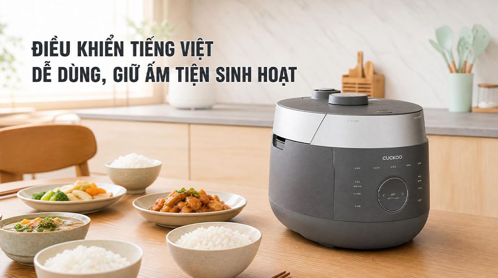 Điều khiển tiếng Việt dễ dùng, giữ ấm tiện sinh hoạt - Nồi cơm áp suất cao tần Cuckoo 1.8 lít CRP-LHBR1000F