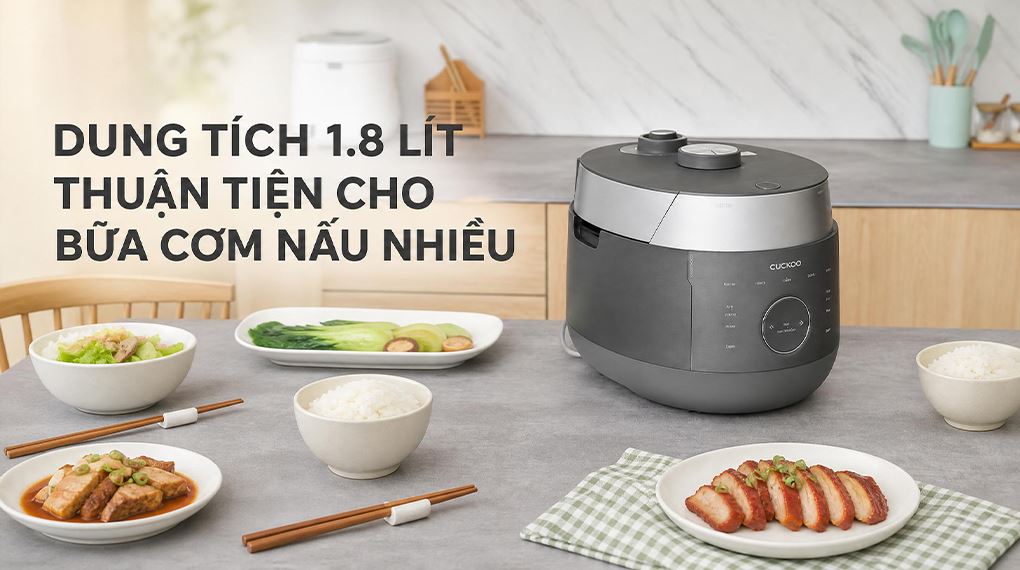 Dung tích 1.8 lít thuận tiện cho bữa cơm nấu nhiều - Nồi cơm áp suất cao tần Cuckoo 1.8 lít CRP-LHBR1000F