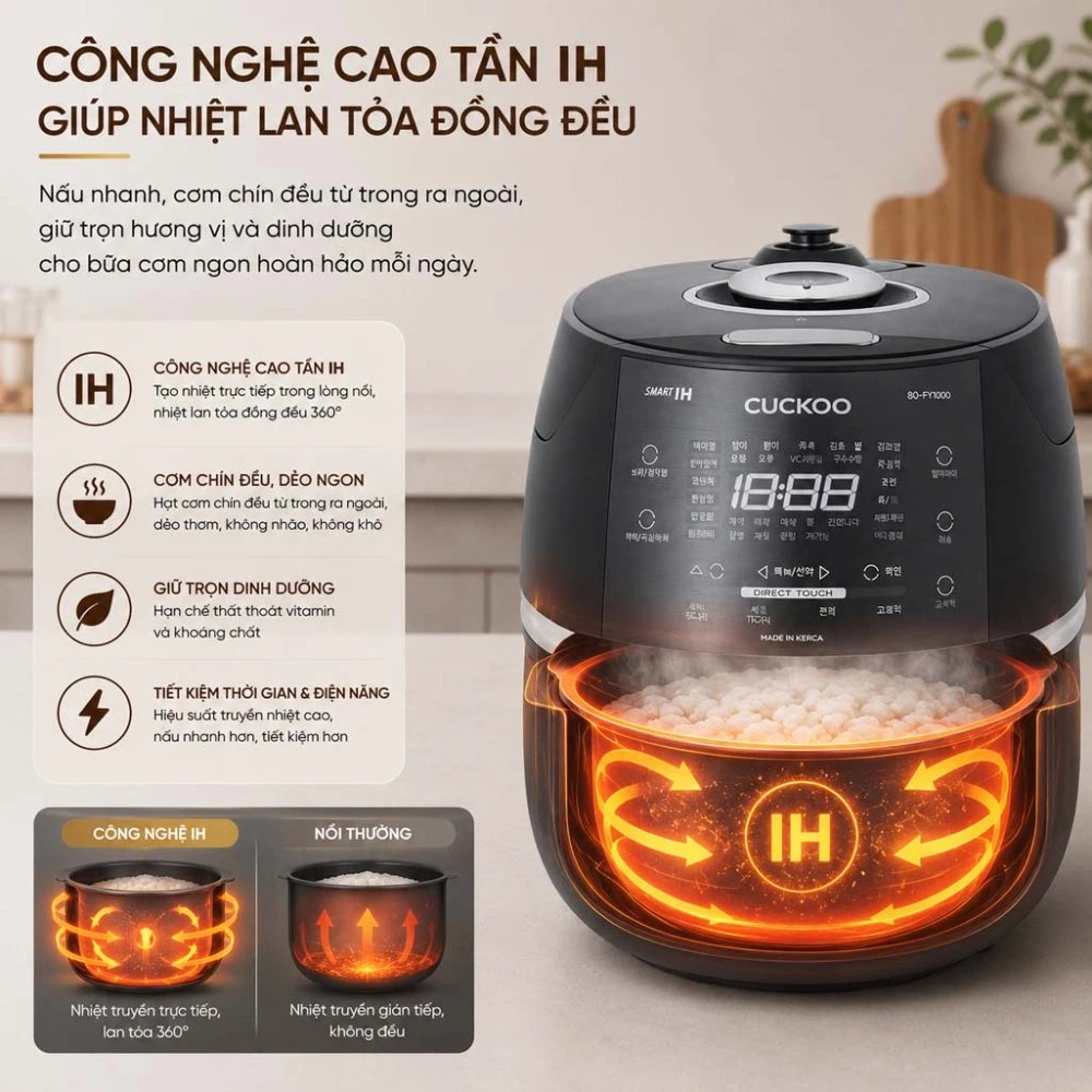 Nồi cơm điện tử áp suất cao tần Cuckoo CRP-CHBC1000F/GRGRCRCKV - Hàng chính hãng