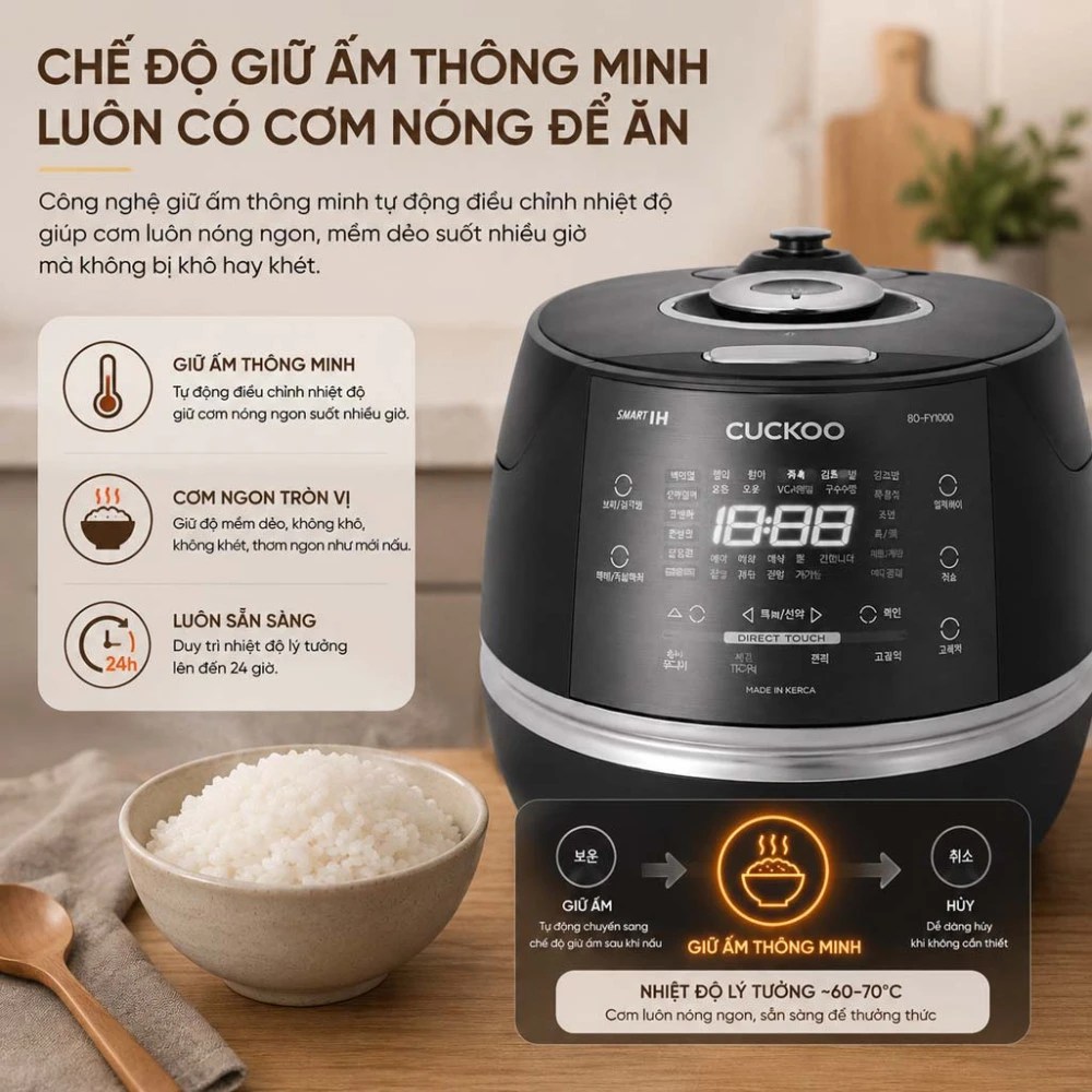 Nồi cơm điện tử áp suất cao tần Cuckoo CRP-CHBC1000F/GRGRCRCKV - Hàng chính hãng