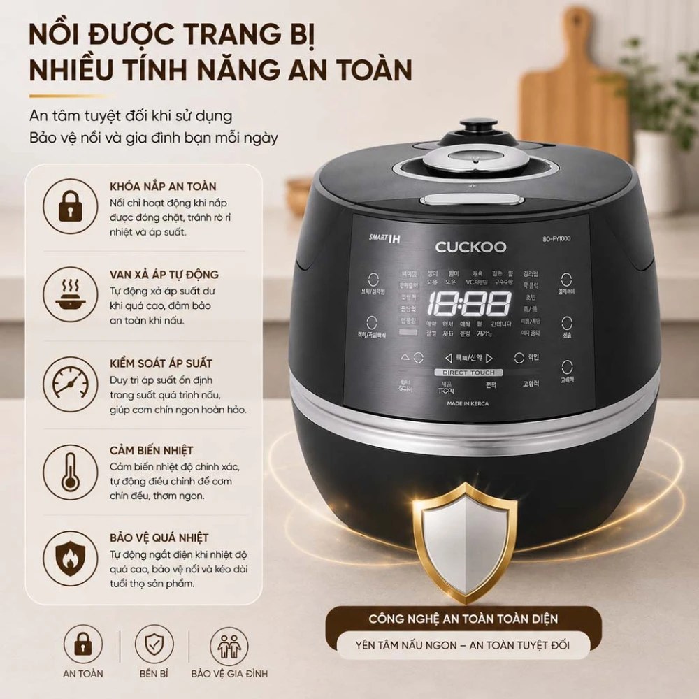 Nồi cơm điện tử áp suất cao tần Cuckoo CRP-CHBC1000F/GRGRCRCKV - Hàng chính hãng