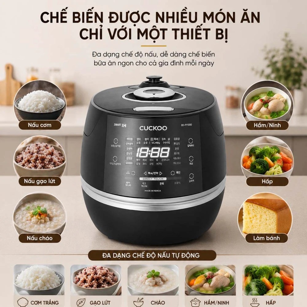 Nồi cơm điện tử áp suất cao tần Cuckoo CRP-CHBC1000F/GRGRCRCKV - Hàng chính hãng
