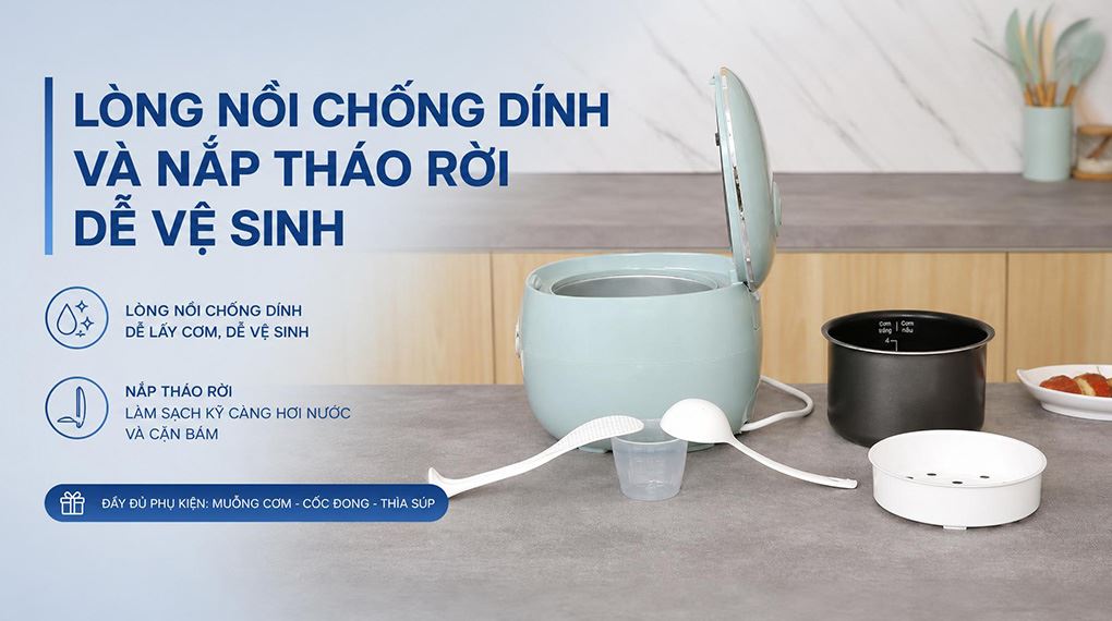 Nồi cơm điện tử Tefal 0.72 lít RK5354Y0 - Lòng nồi chống dính