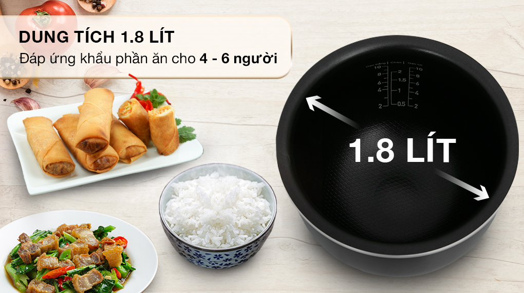 Nồi cơm điện tử Tefal 1.8 lít RK737868 - Dung tích