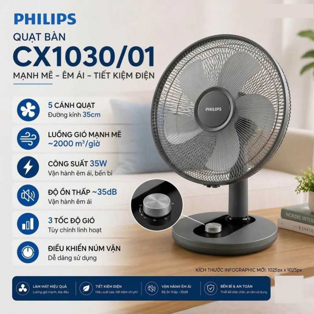 Quạt điện để bàn Philips CX1030/01 - Hàng chính hãng