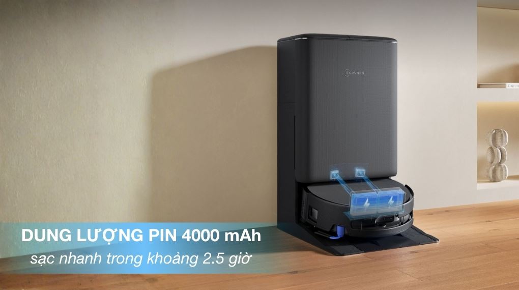 Thời gian sạc và sử dụng - Robot hút bụi lau nhà Ecovacs Deebot T90 PRO OMNI - Đen
