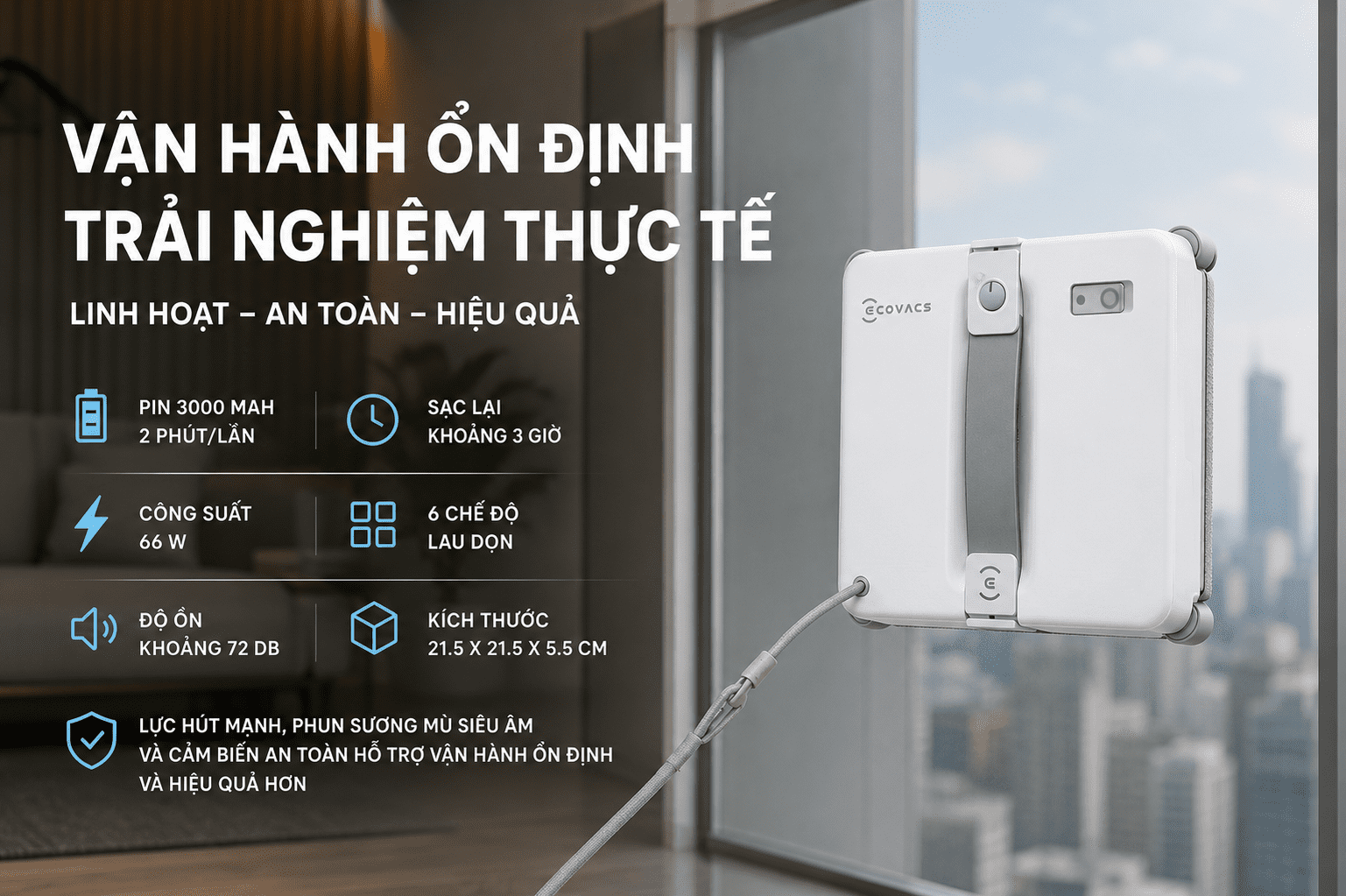 Robot lau kính Ecovacs Winbot Mini 2 - Thông số vận hành, độ ồn và trải nghiệm sử dụng thực tế