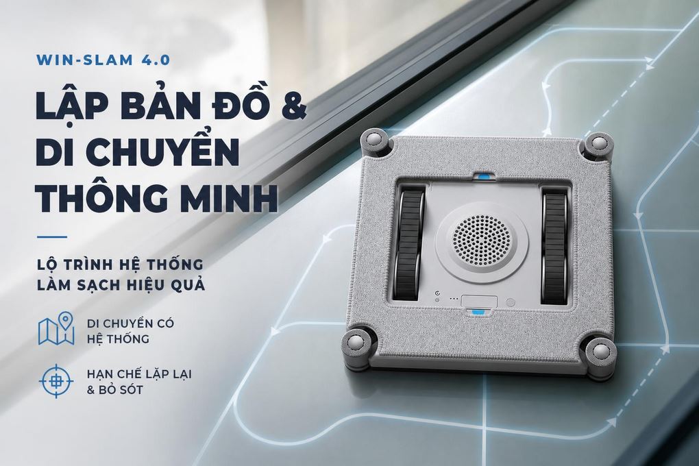 Robot lau kính Ecovacs Winbot Mini 2 - Lập bản đồ và di chuyển thông minh với WIN-SLAM 4.0