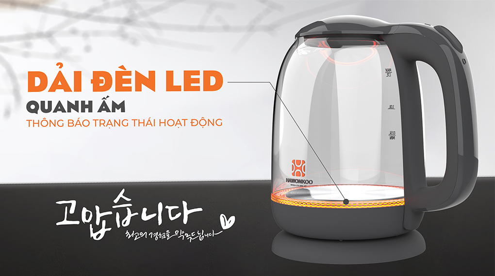Bình đun siêu tốc Hawonkoo 1.7 lít KEH-170-GR - Đèn led
