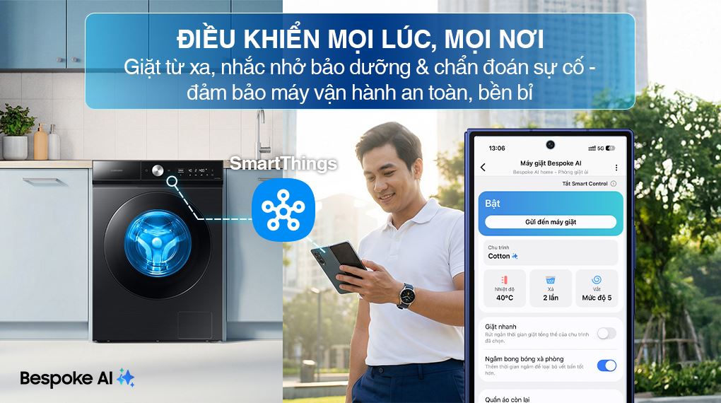Máy giặt Samsung Bespoke AI Inverter 14 kg WW14BB944DGBSV - Ứng dụng SmartThings