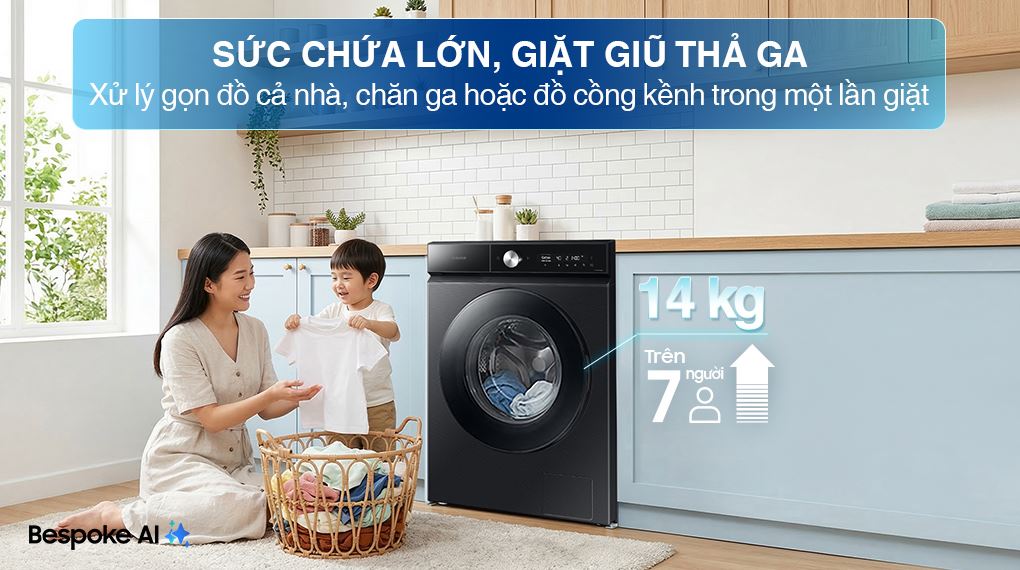 Máy giặt Samsung Bespoke AI Inverter 14 kg WW14BB944DGBSV - Khối lượng giặt