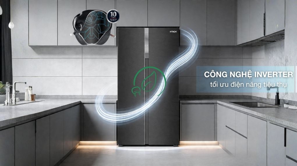 Công nghệ tiết kiệm điện - Tủ lạnh Hitachi Inverter 532 lít Side By Side HRSN9563DDXVN