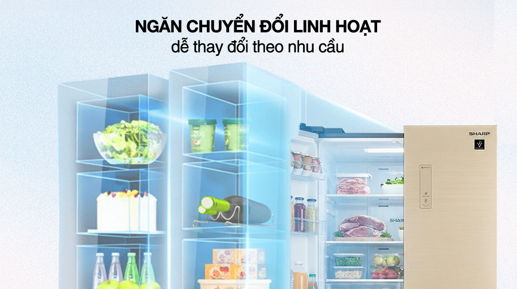 Tủ lạnh Sharp Inverter Multi Door 421 lít SJ-FXP510VG-CH - Ngăn chuyển đổi linh hoạt