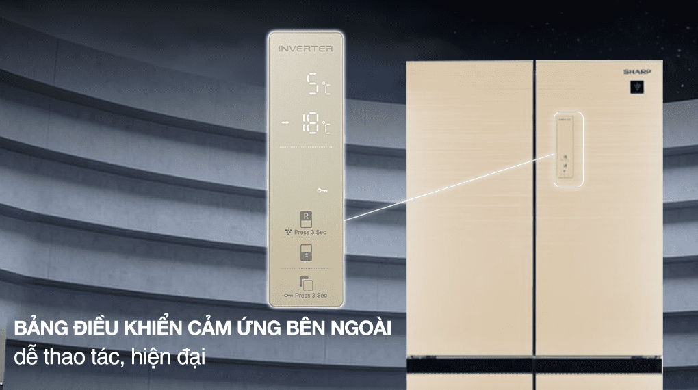 Tủ lạnh Sharp Inverter Multi Door 421 lít SJ-FXP510VG-CH - Bảng điều khiển bên ngoài cửa tủ