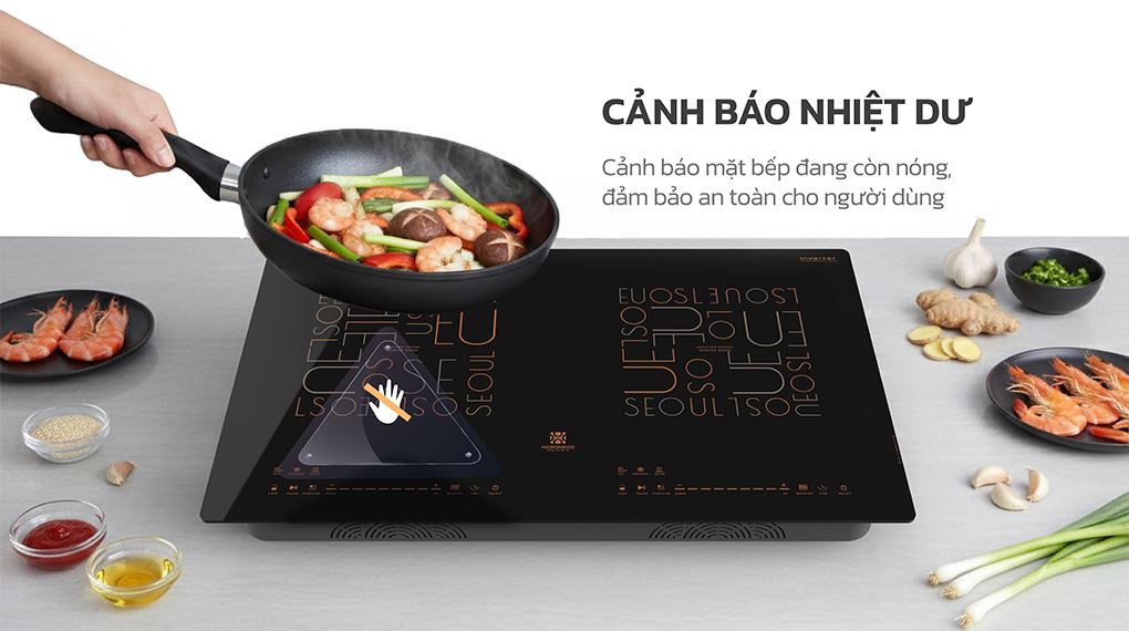 Cảnh báo mặt bếp nóng - Bếp từ đôi âm Hawonkoo CEH-286 5400W