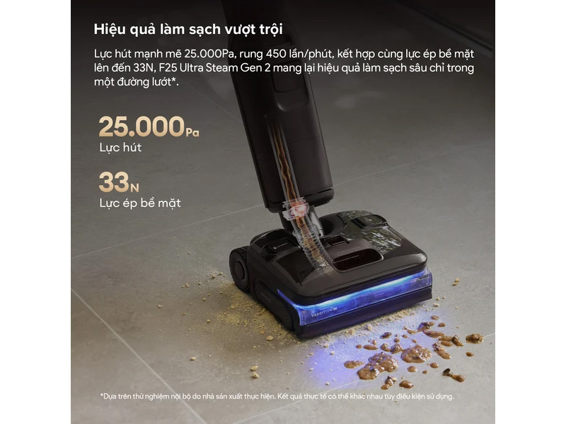 Roborock F25 Pro Steam Gen 2 có lực hút 25.000pa